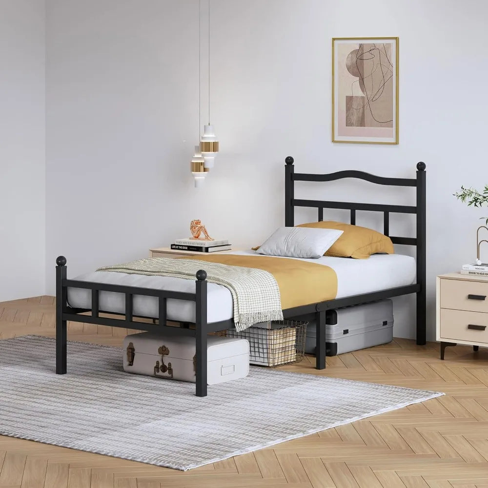 Twin XL Metal Bed Frame 14 inch Heavy Duty with Headboard Footboard, No Box Spring Needed, Easy Assembly, Noise Free, Black