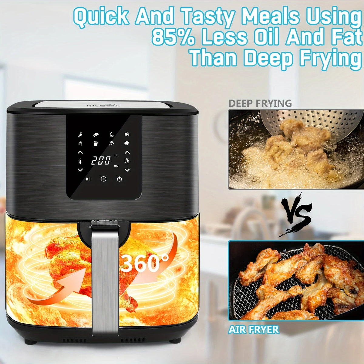 KitCook Digital Air Fryer With Touchscreen And Eight Preset Cooking Modes