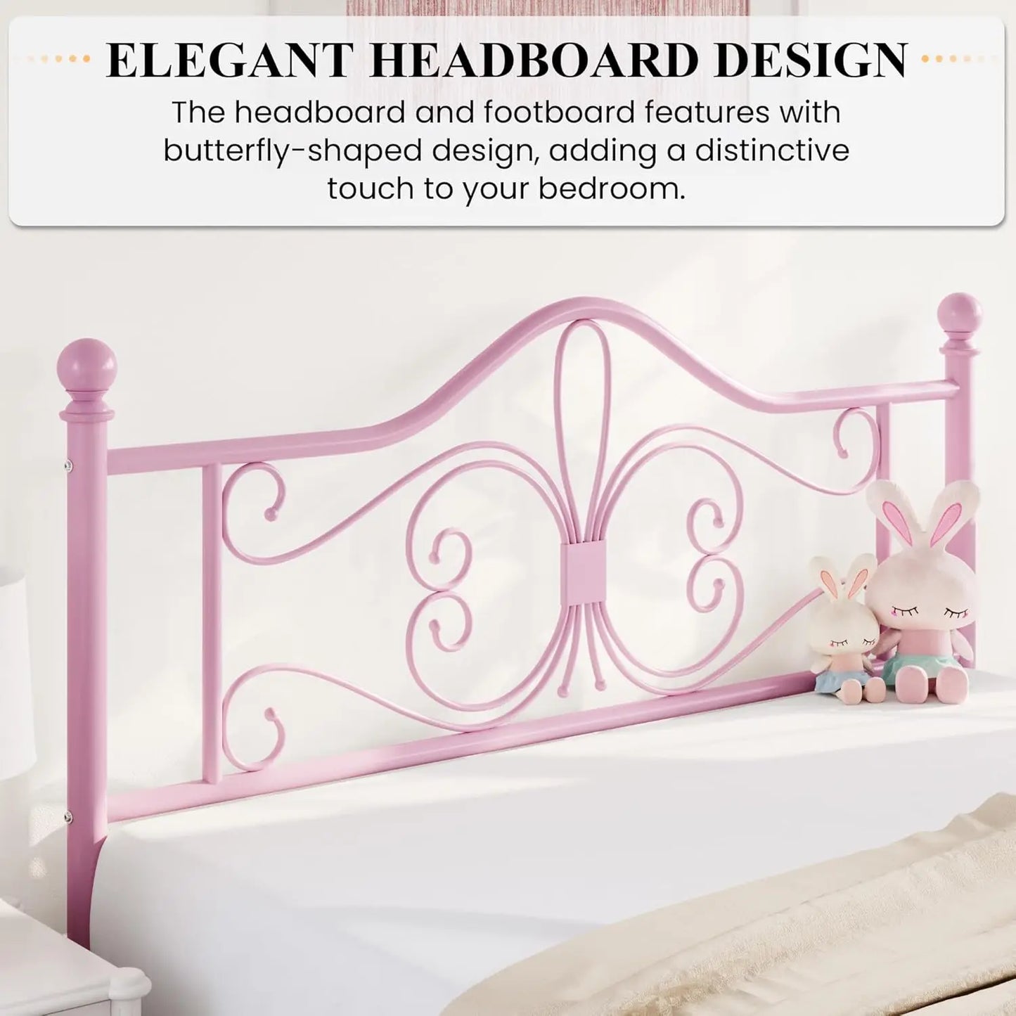 Kids Metal Bed Frame Butterfly Pattern Headboard And Footboard No Box Spring