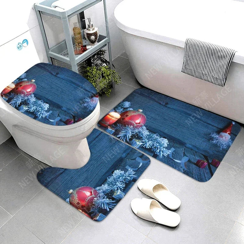 Modern Suede Geometric Bath Mat Set 3Pc Non Slip Rugs