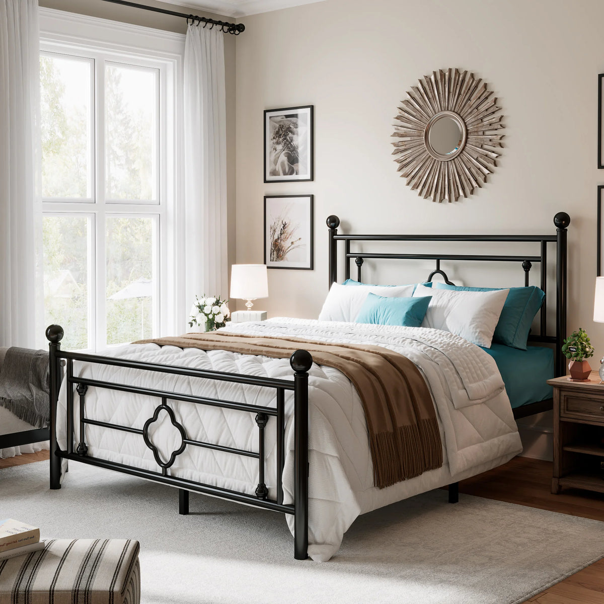 HOOMIC Vintage Victorian Metal Platform Bed Frame With Storage