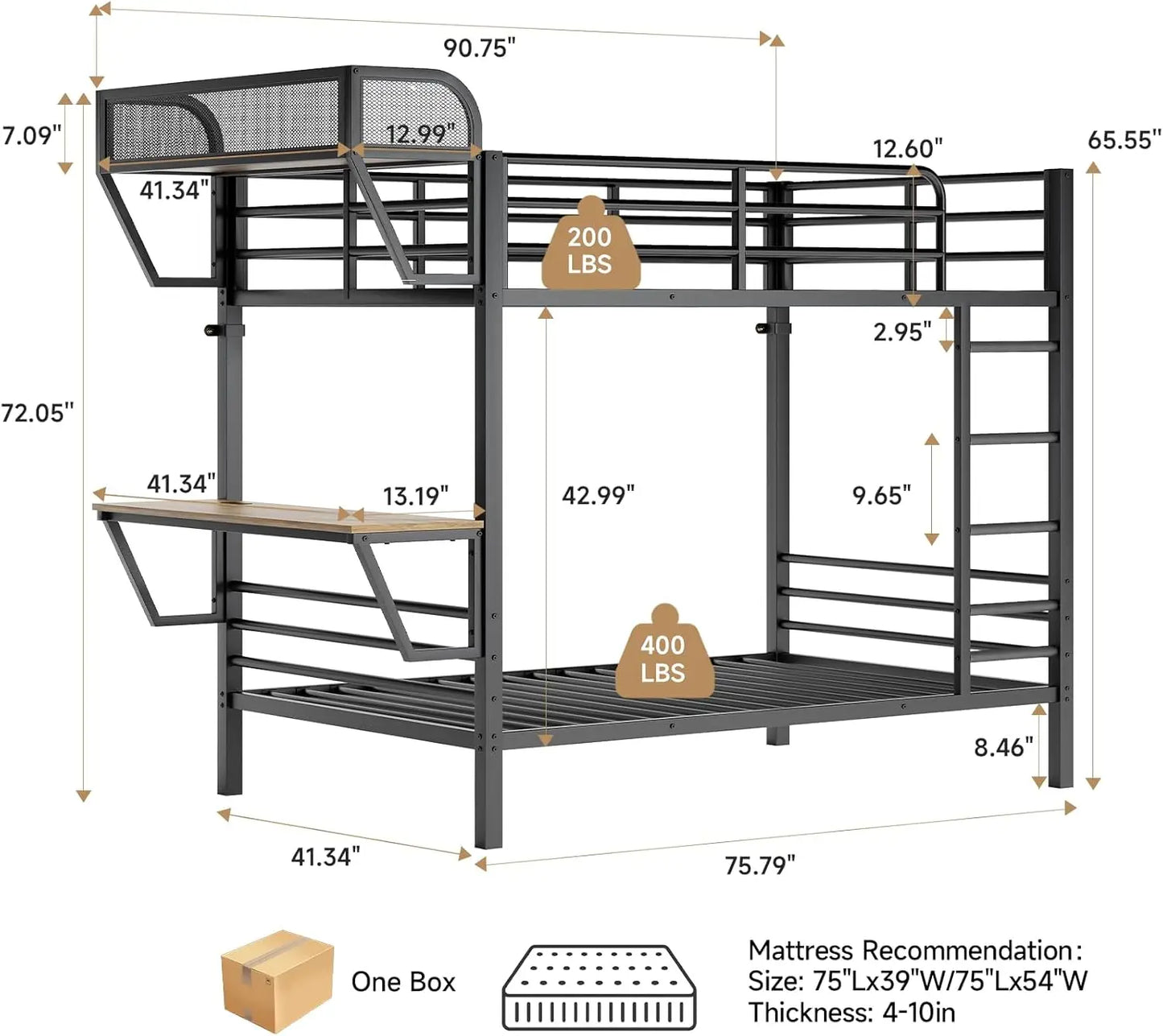 Twin Over Twin Bunk Bed With Charging Desk Heavy Duty