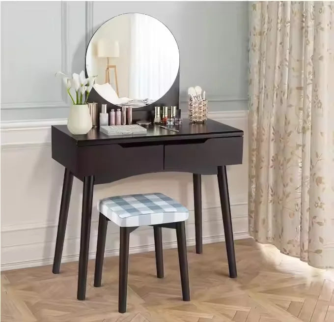 Hot Sale Bedroom Minimalist Dressing Set with Oval Mirror and 3 Drawers Wooden Dressing Table