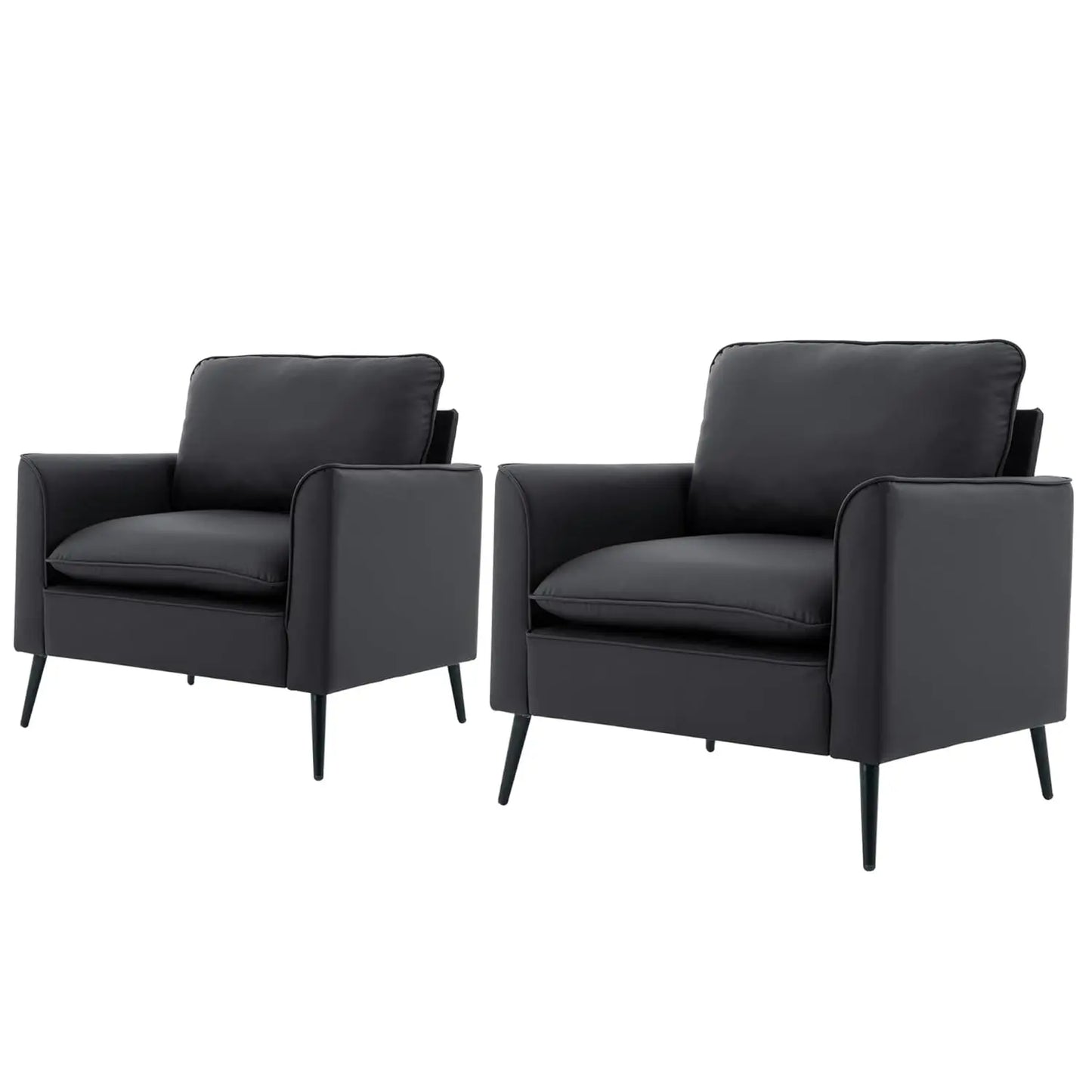 Mid-Century Faux Leather Accent Chair Set 2 w/ Removable Cushion & Metal Legs for Office Lounge Bedroom, Customized