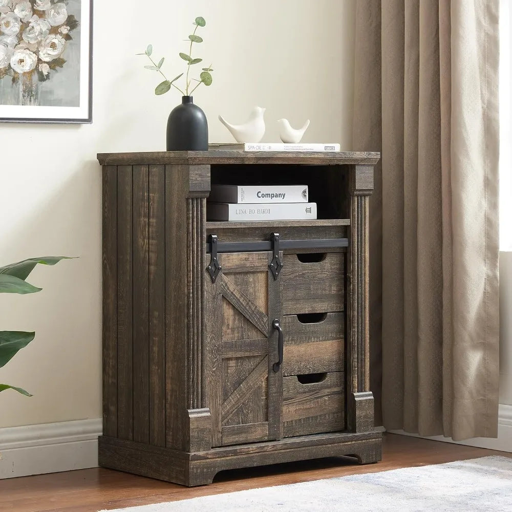 XMSJ Farmhouse Bathroom Cabinet With Sliding Barn Door