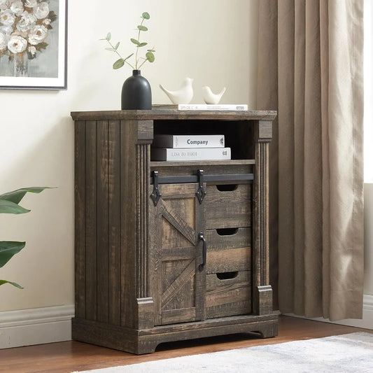 XMSJ Farmhouse Bathroom Cabinet With Sliding Barn Door