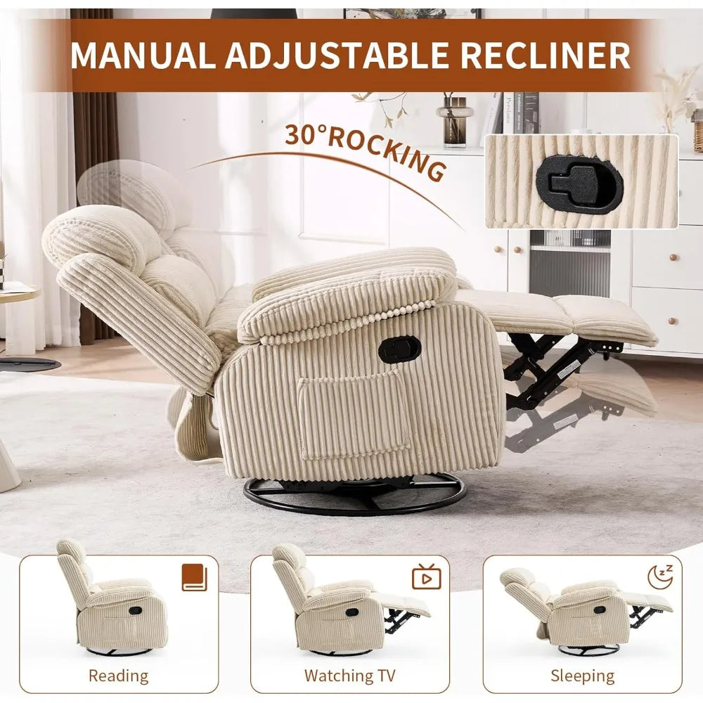 360 Degree Swivel Rocking Recliner Chair With Footrest Velvet Upholstered