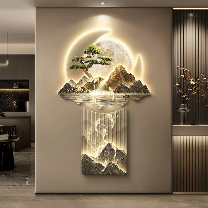 Modern Background Landscape Led Living Room Wall Lamp Painting Home Decor Corridor Entrance Hall Lustre Remote Control Lighting