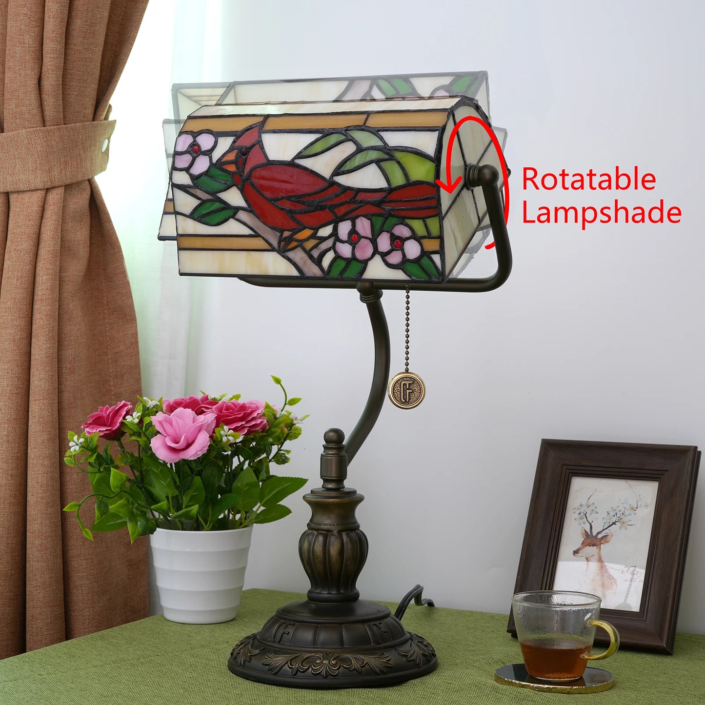 Creative Plug-in Table Lamp Stained Glass Banker Lamp with Zipper Switch Living Room Bedroom Bedside Sofa Library Table Lamp