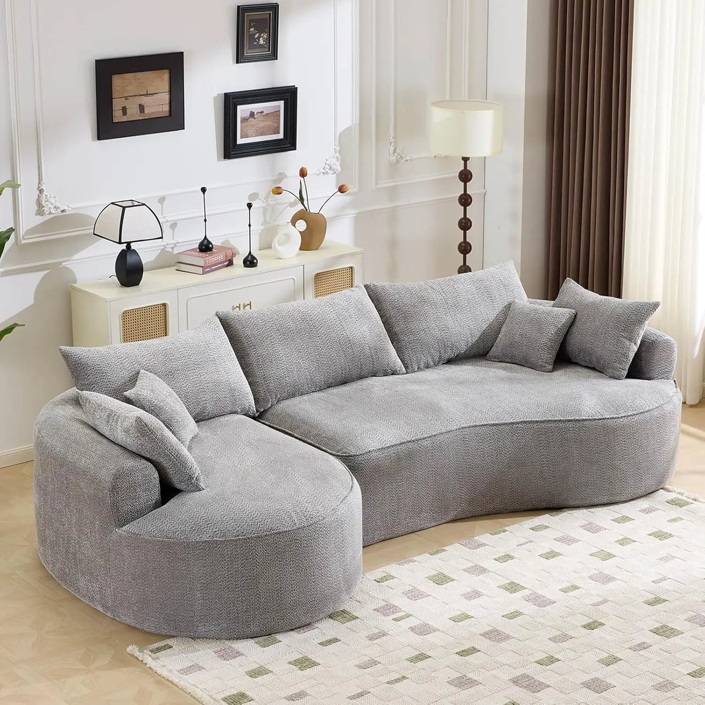 L-Shaped Boneless Sofa With Deep Seat And 7 Pillows