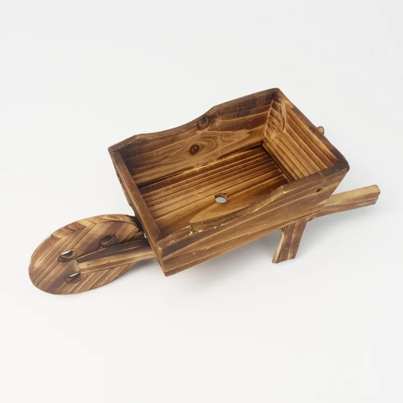 Creative Rectangular Handmade Wooden Wheelbarrow Planter Rustic Style Home Desktop Decor Flower Pot for Indoor Outdoor Plants