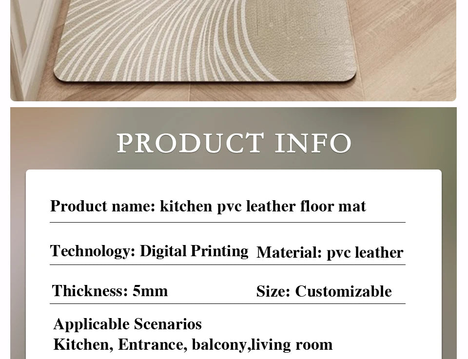 Facaishu Waterproof Kitchen Floor Mat PVC Leather Non Slip Rug