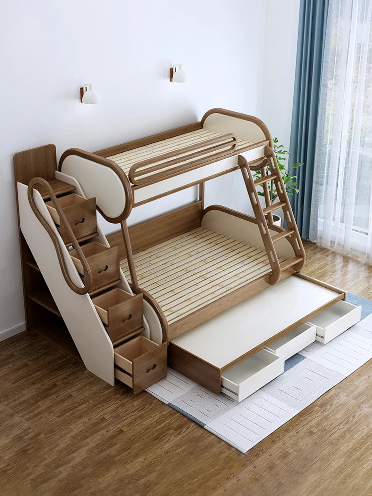 Omgd Modern Luxury Ash Wood Double Bunk Bed With Storage