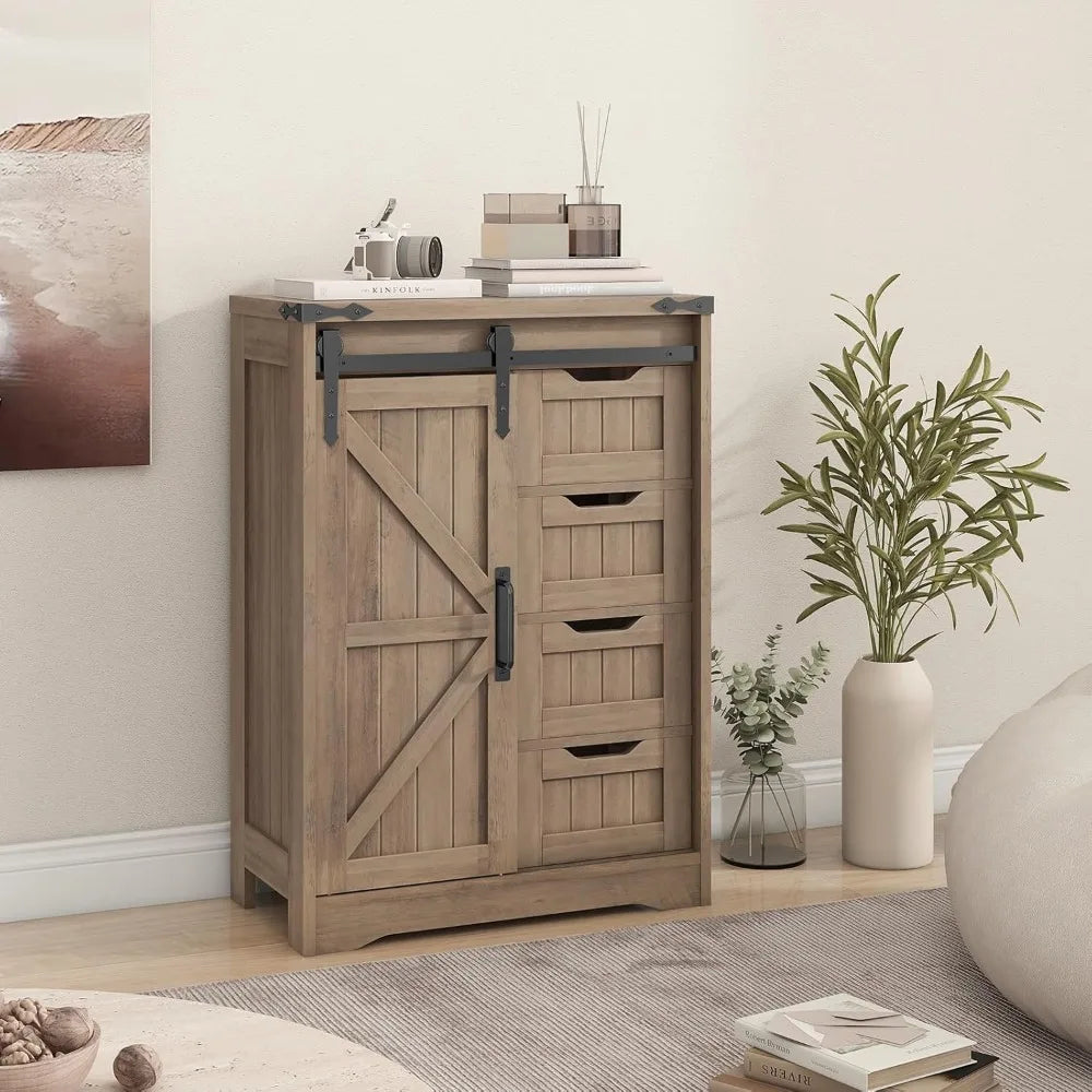 XMSJ Farmhouse Bathroom Cabinet With Sliding Door And Drawers