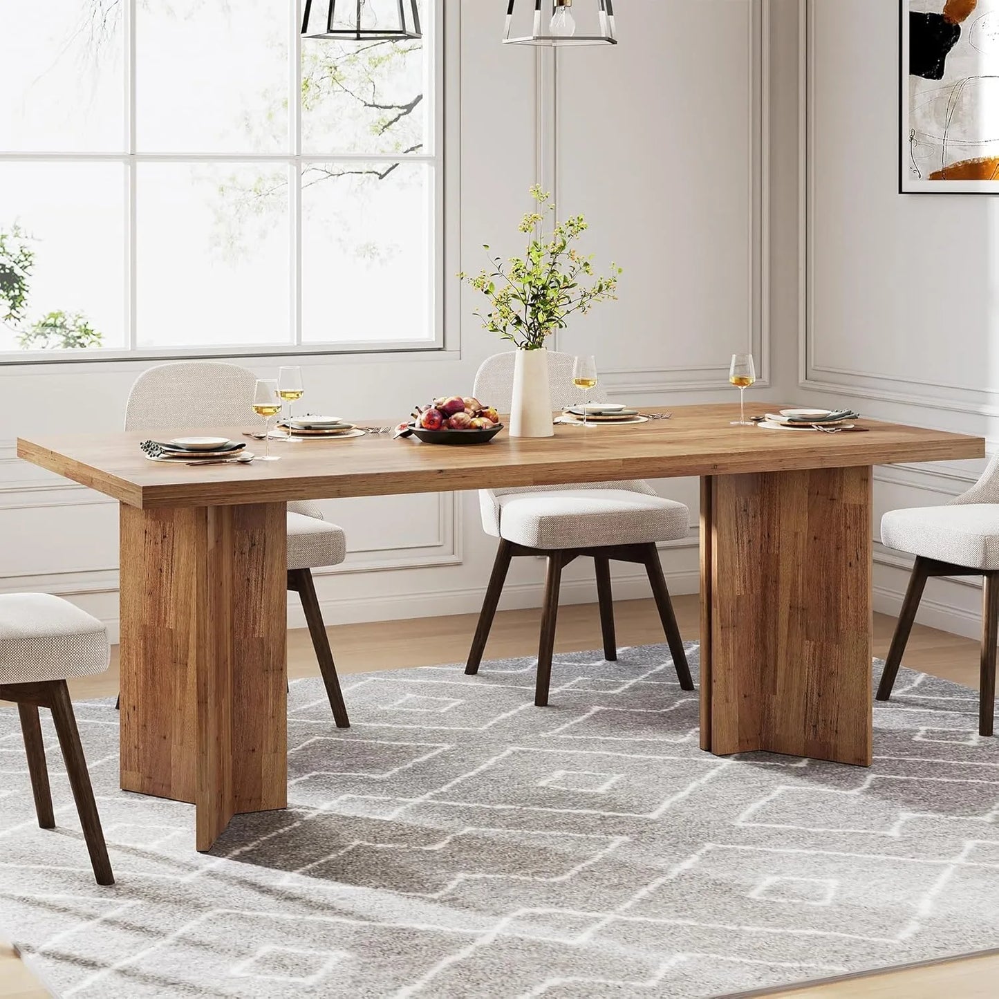LITTLE TREE Farmhouse Dining Table For Kitchen And Dining Room