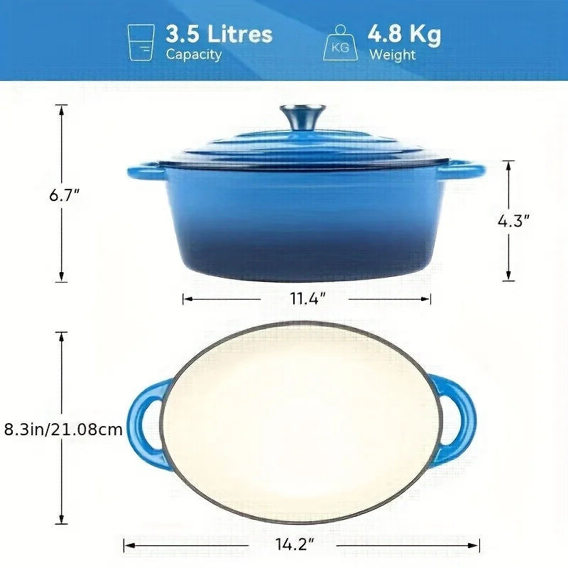 usEnameled Dutch Oven Pot with Lid, Enameled Cast Iron Dutch Oven Pot with Lid, Cast Iron Dutch Oven with Dual Handles for Bread Baking, Non-Stick Enamel Coated Heavy Duty Cookware, Easy to Clean, Heat Retentiond