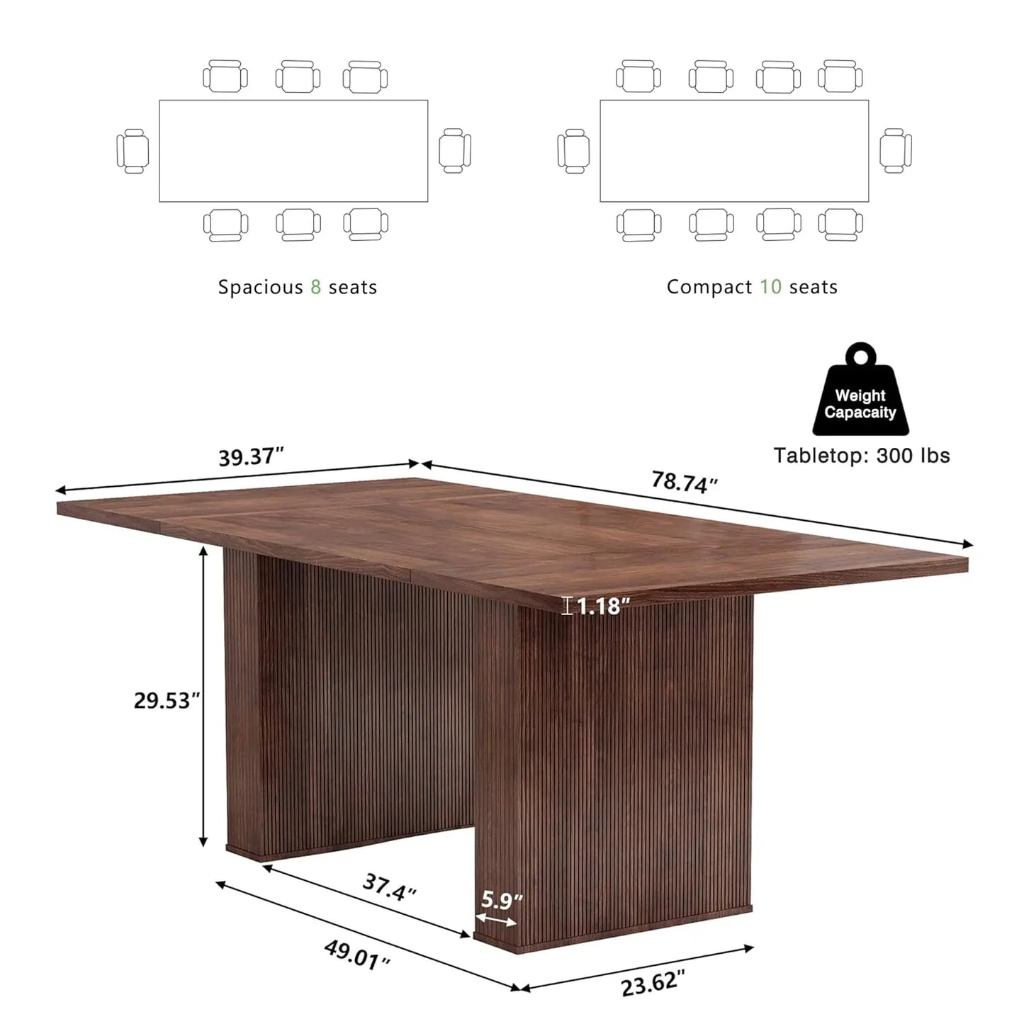 Rectangular Dining Table Modern Farmhouse Wood Strip Base