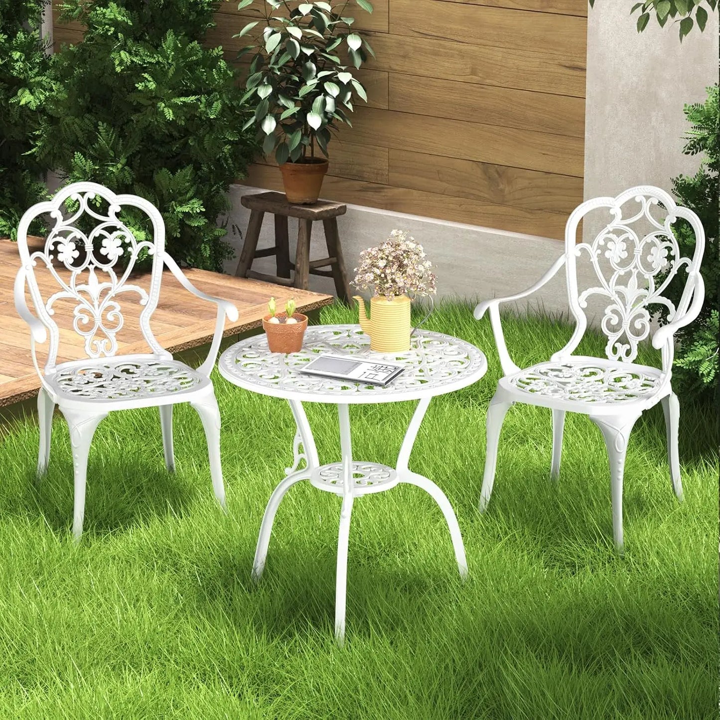 Cast Aluminum Outdoor Bistro Set Three Piece With Umbrella Hole