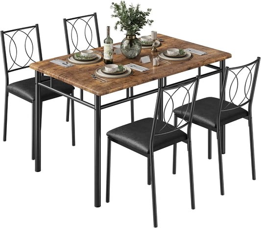 TWISTER.CK Farmhouse Dining Table Set With Upholstered Chairs for Small Spaces