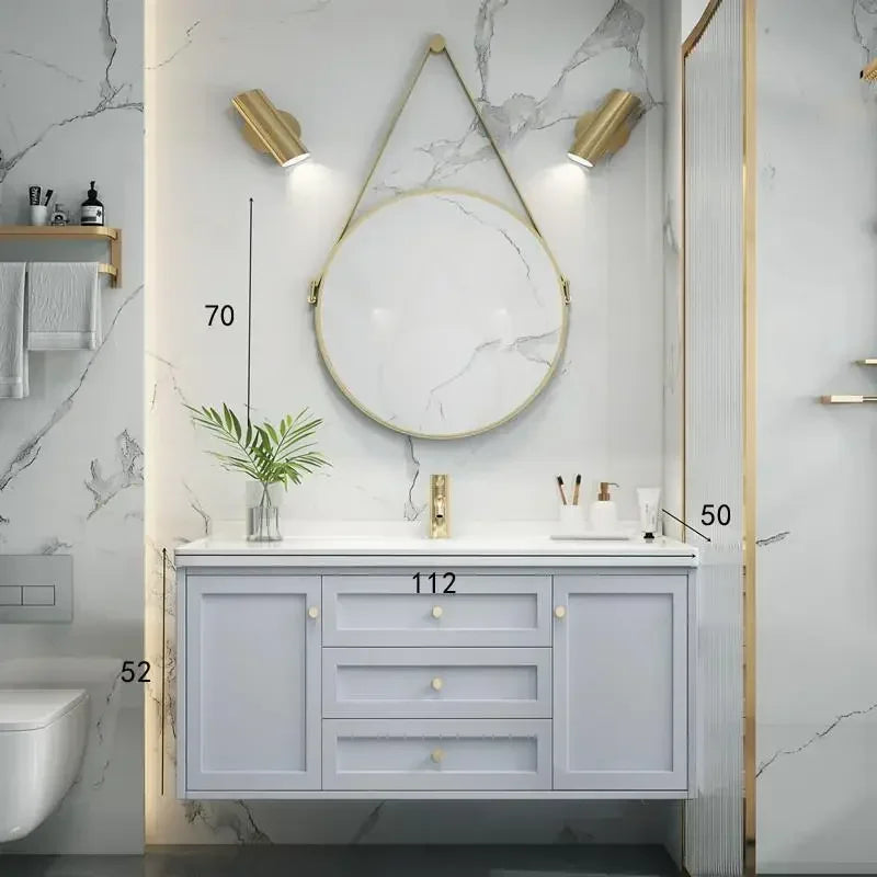 Nordic Bathroom Vanity Cabinet With Mirror Light And Ceramic Sink