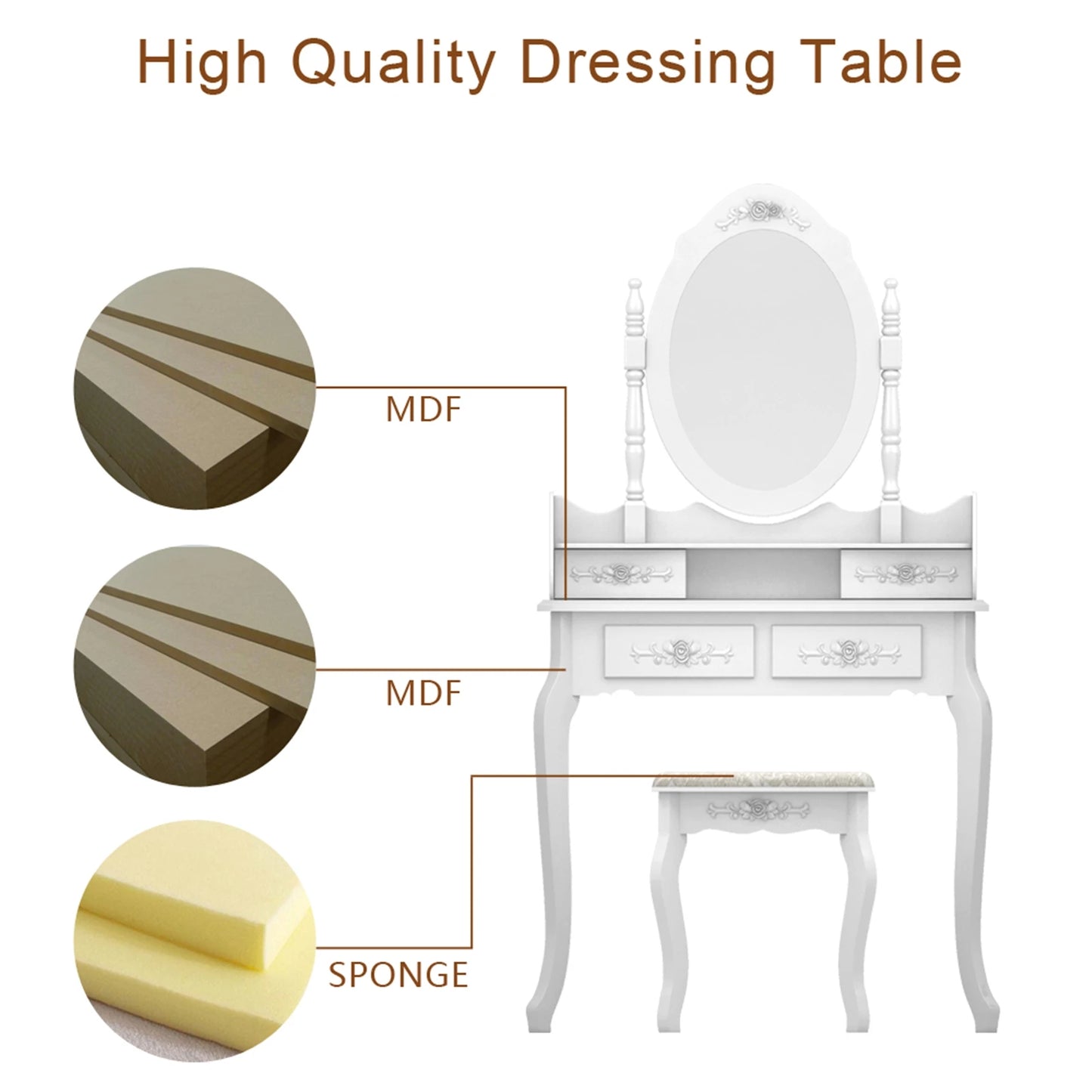 Modern 4-Drawer Dresser With 360-Degree Rotating Mirror