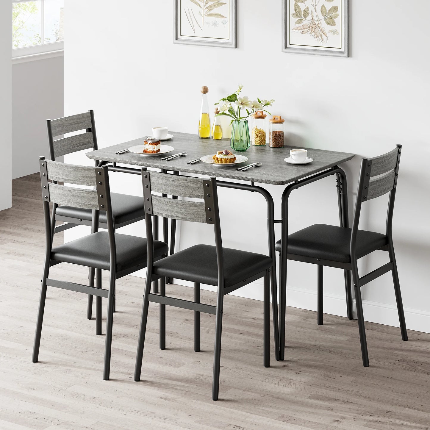 HiMISS Dining Table Set for Four with Chairs Wooden Kitchen
