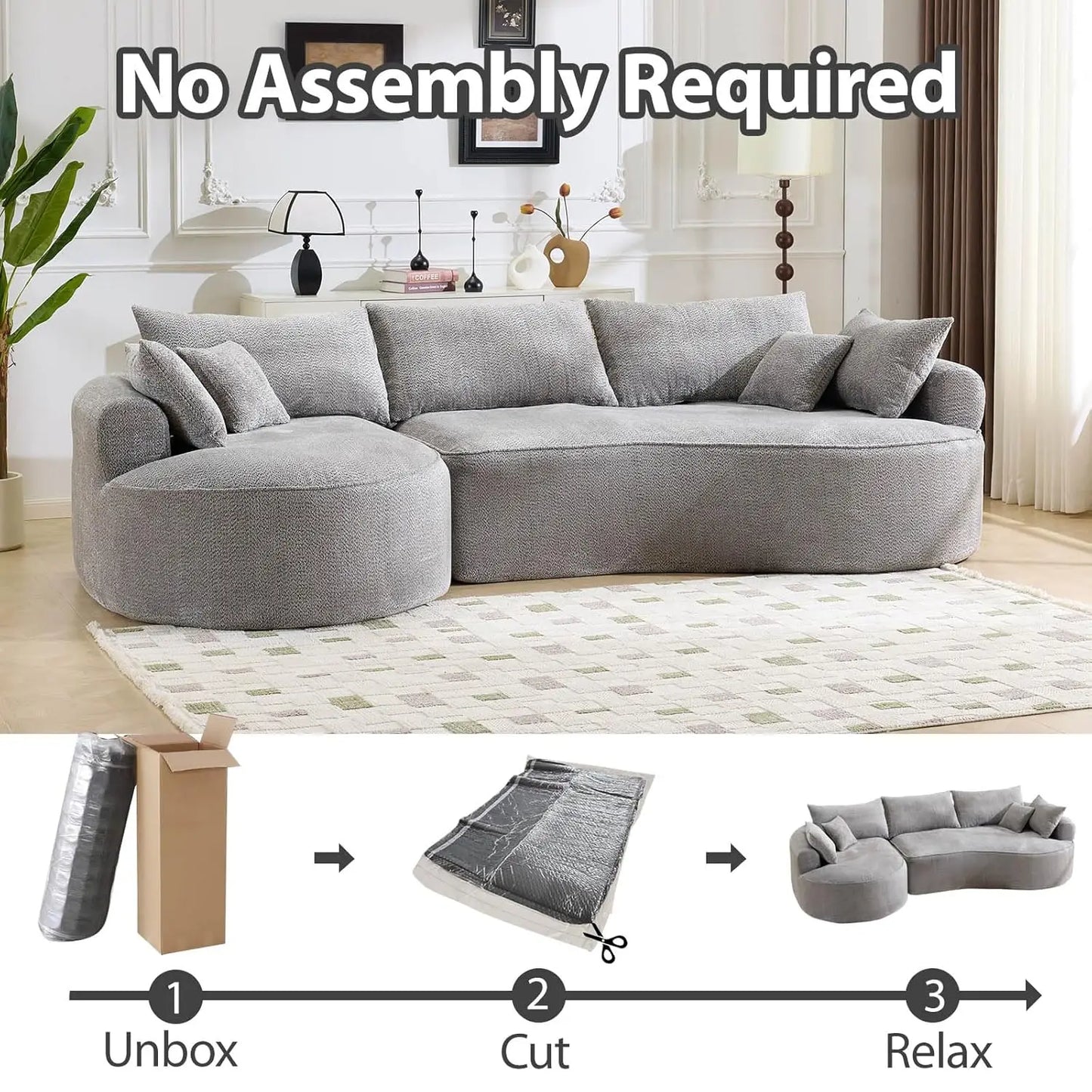Modern L Shaped Sectional Sofa With Deep Seats And Pillows