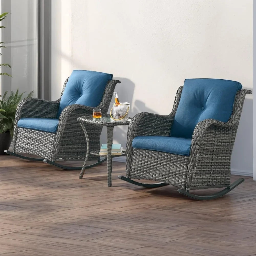 Patio Chairs Outdoor Rocking Chair - 3 Piece Wicker Patio Bistro Set Rattan Patio Furniture Rocker Chairs and Side Table
