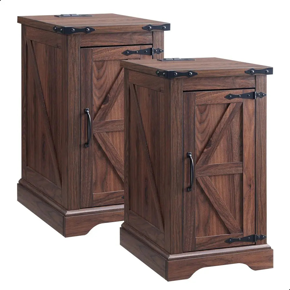 Farmhouse Nightstand Set of 2 With Charging Station