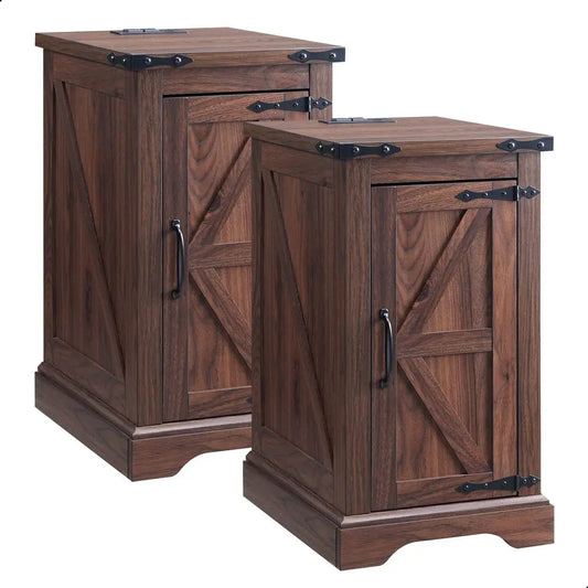 Farmhouse Nightstand Set of 2 With Charging Station