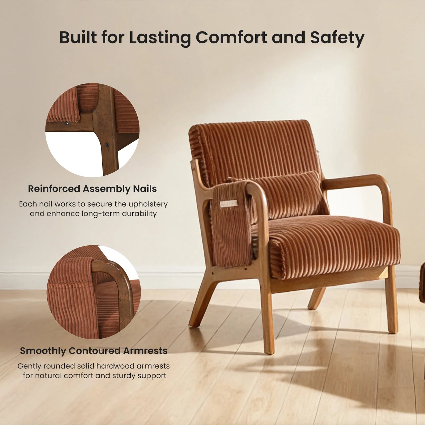 MCQ Mid-century Solid Wood Frame Office Chair Ergonomic Armchair with Lumbar Pillow High Backrest Heavy Capacity For Office