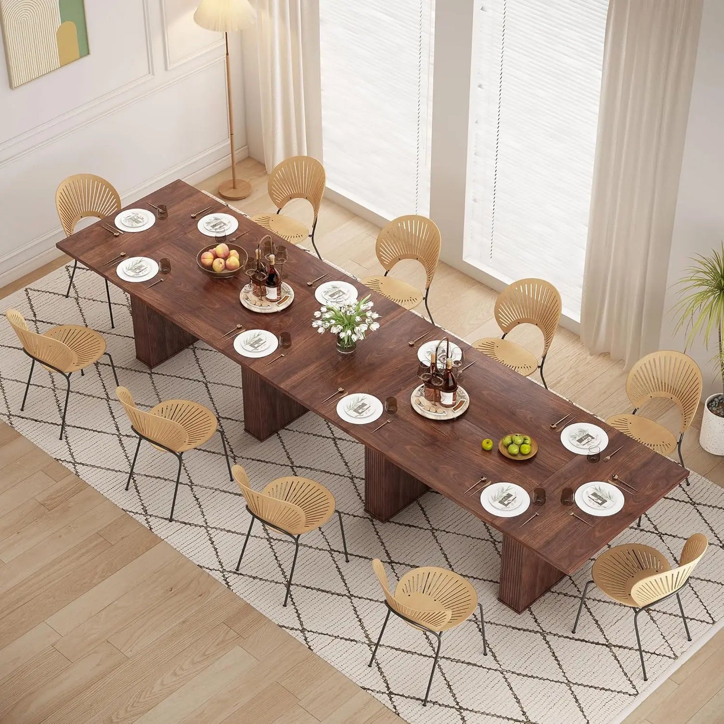 Rectangular Dining Table Modern Farmhouse Wood Strip Base