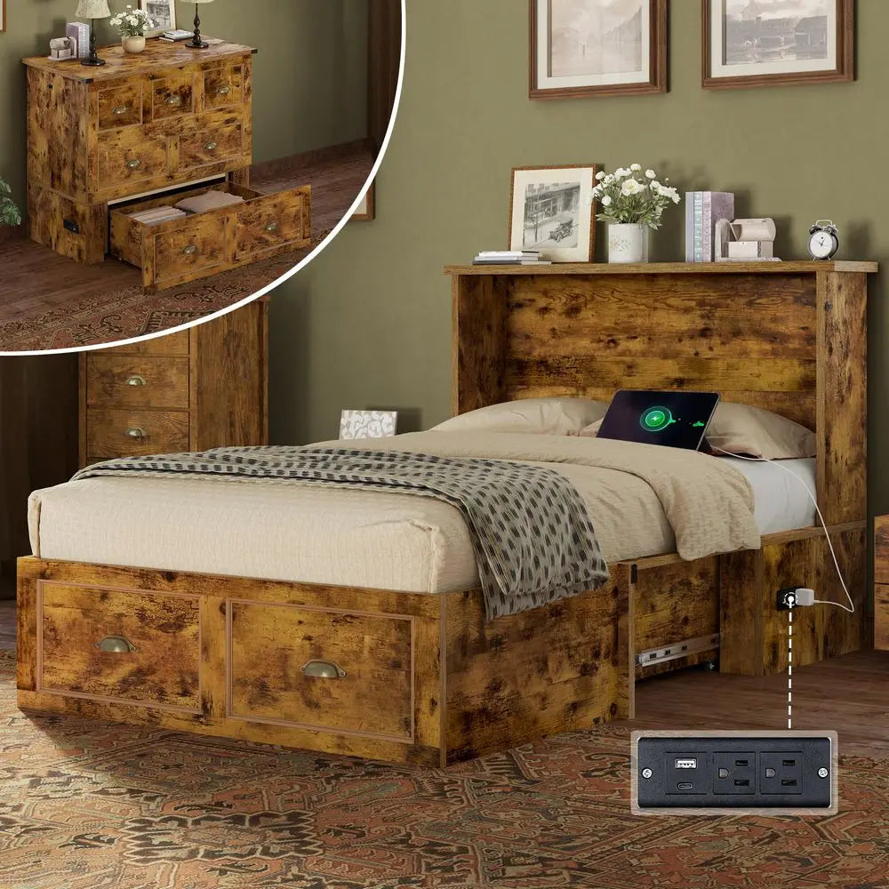 Murphy Bed Cabinet With Charging Station And Storage Drawer