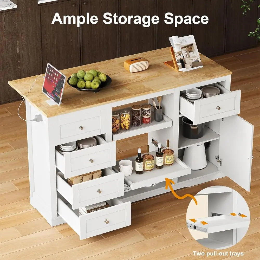 Kitchen Island With Storage And Drop Leaf Wood Top