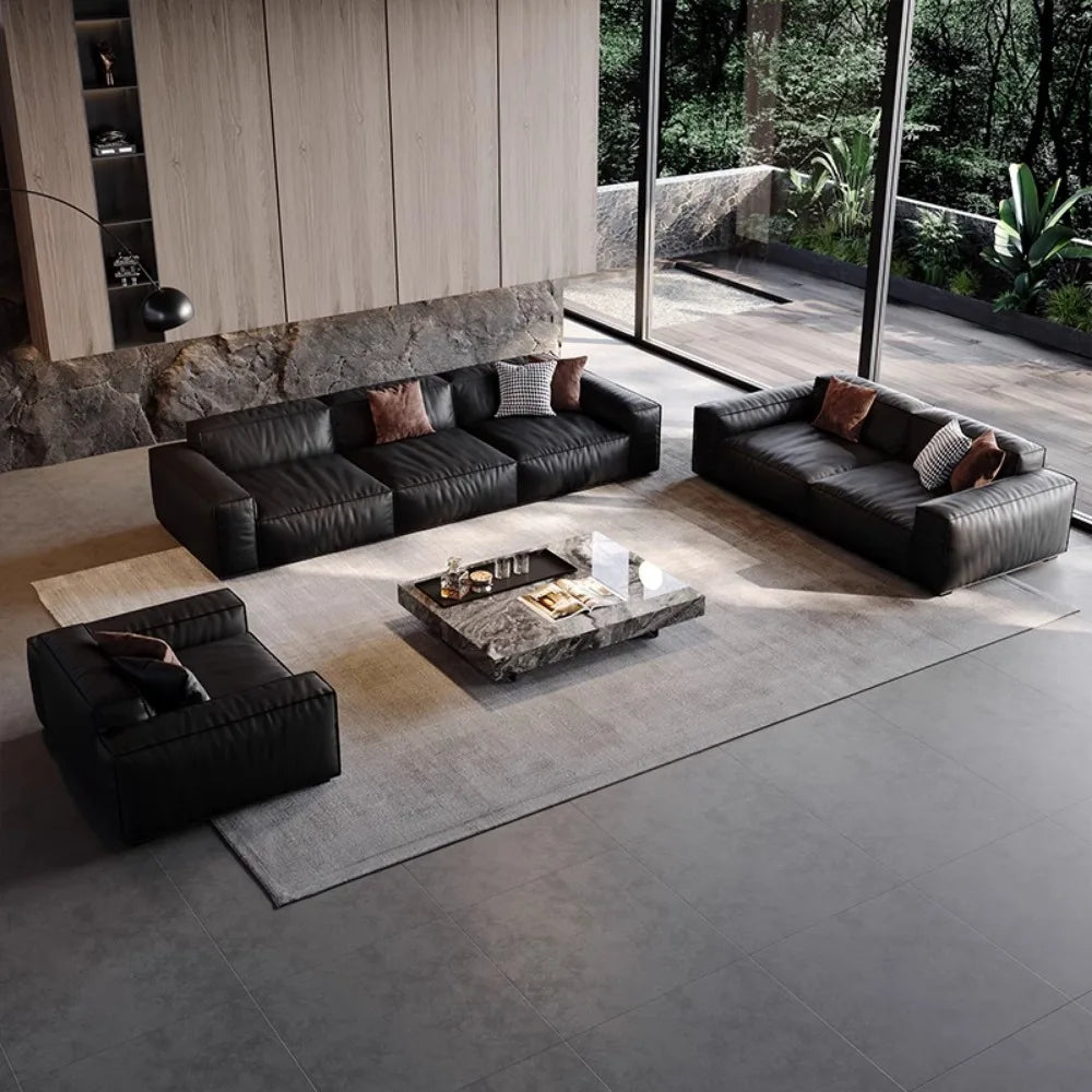 MDNG Genuine Leather Italian Style Sectional Sofa Family Living Room