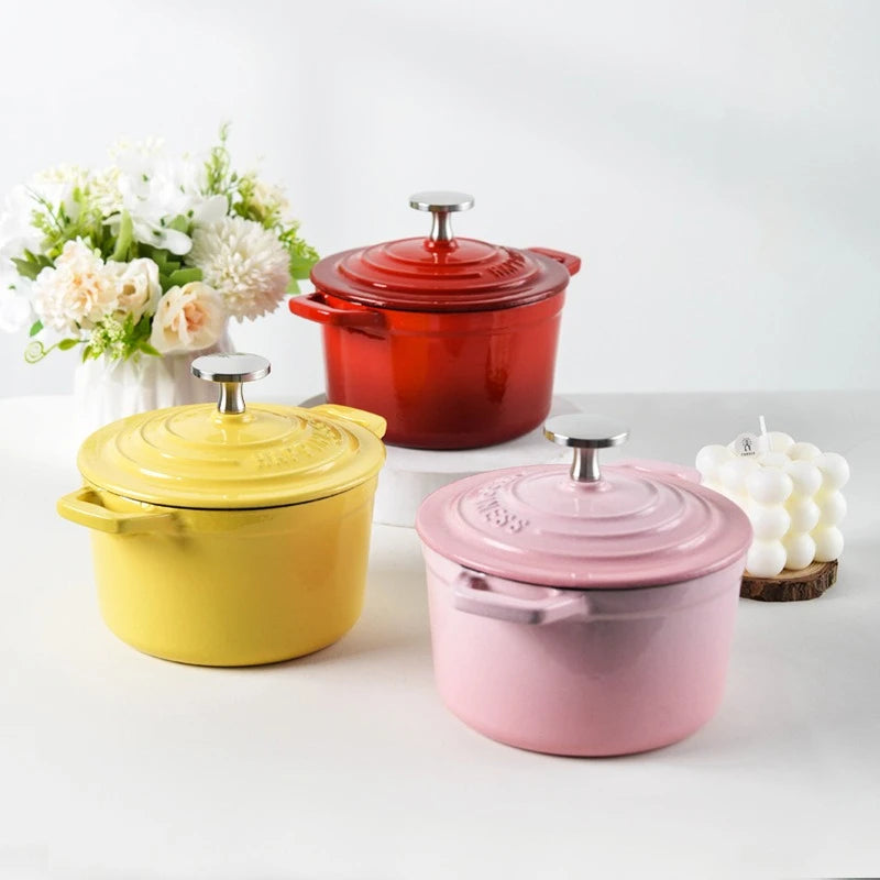 Physically Non-Stick Mini Stew Pot, Enameled Cast Iron Small Milk Pan, All Stove Compatible Soup Casserole Slow Cooker