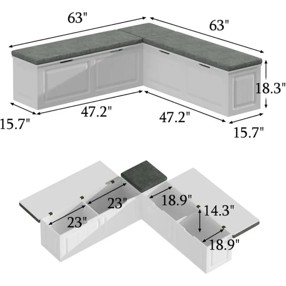 L Shape Storage Bench, Kitchen Breakfast Nook Bench, Backless Corner Bench Nook with Storage, Shoe Benches