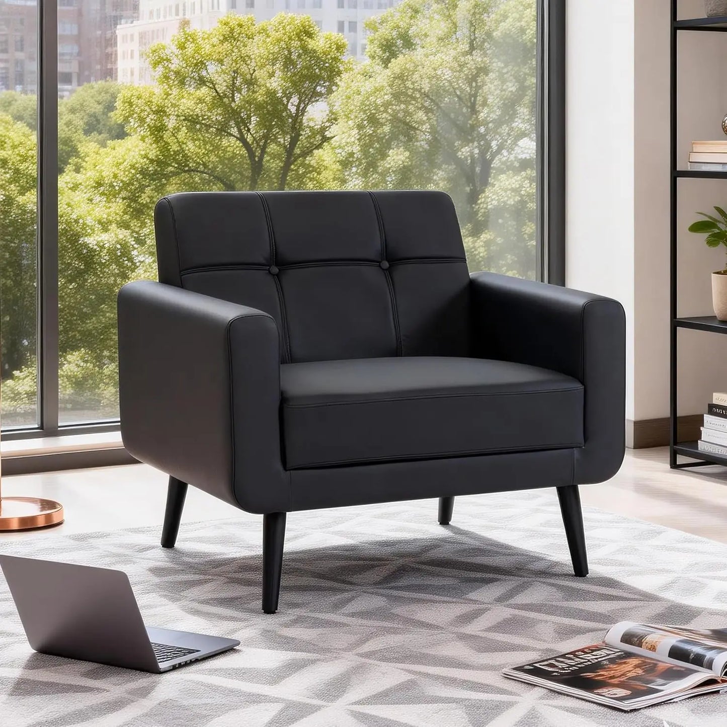 Mid-Century Oversized Upholstered Accent Chair In PU Leather