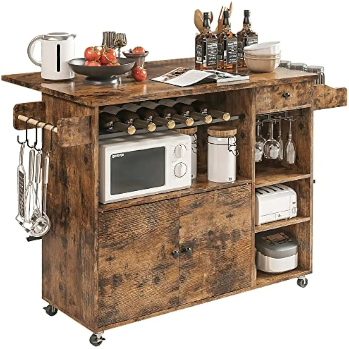Rolling Kitchen Island Cart With Open Shelves For Kitchen Use