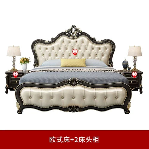 Modern Wooden Bedroom Set With Leather Upholstery And Storage