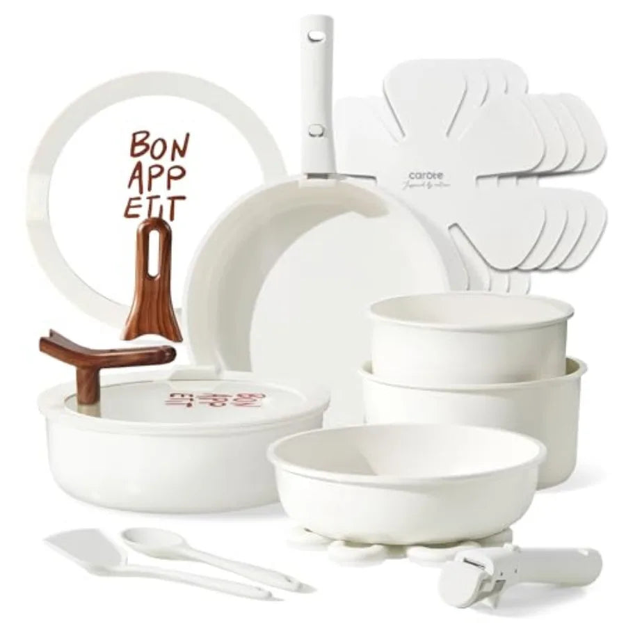 Ceramic Cookware Set With Detachable Handle 18 Pieces Nonstick Lids