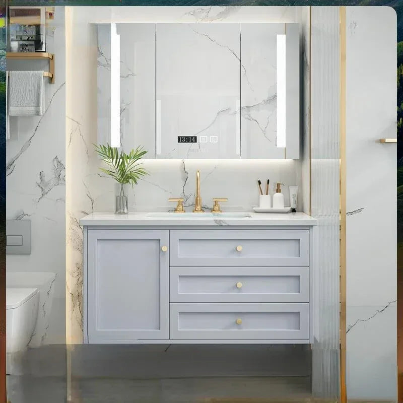 Nordic Bathroom Vanity Cabinet With Mirror Light And Ceramic Sink