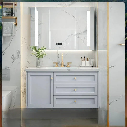 Nordic Bathroom Vanity Cabinet With Mirror Light And Ceramic Sink