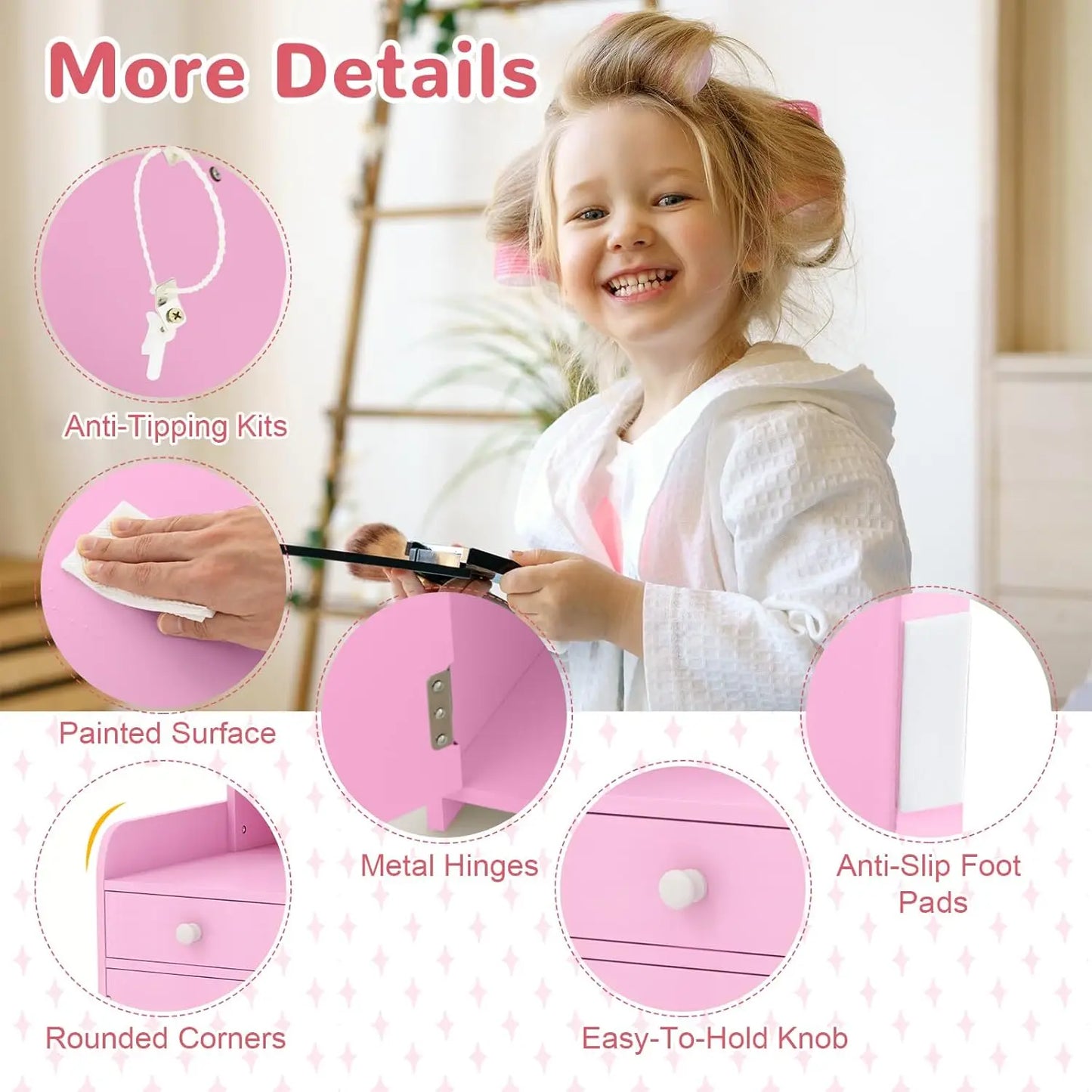 Kids Vanity Set With Lights Princess Makeup Table And Chair