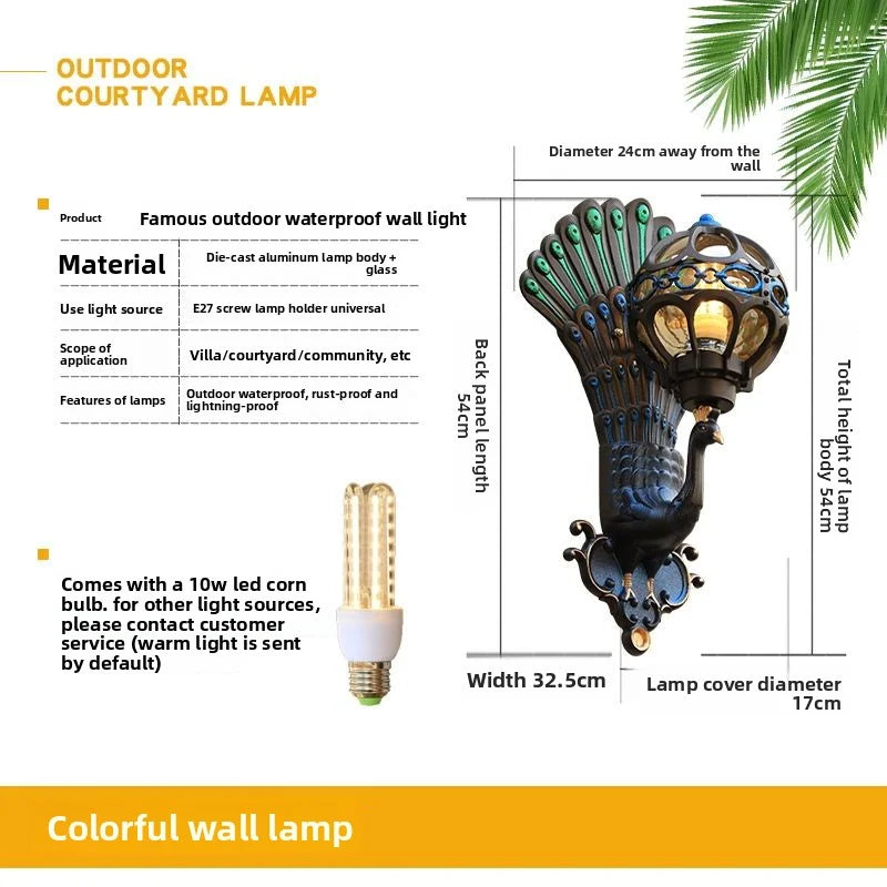 Outdoor Courtyard Pillars Large Entrance Wall Lights Terrace Retro Courtyard Villa Exterior Wall Balcony Outdoor Courtyard Light