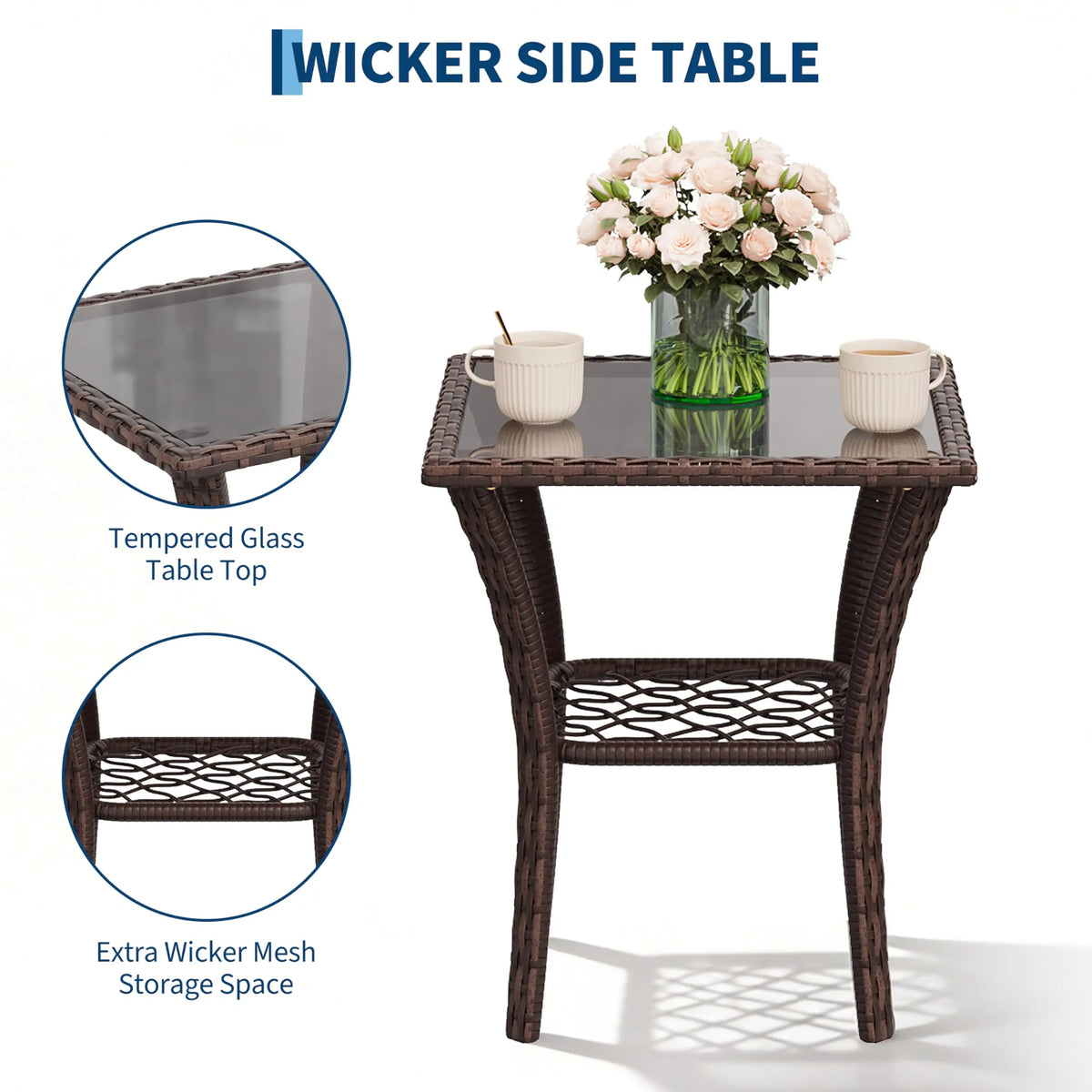 HiMISS Outdoor Wicker Swivel Rocker Conversation Set With Glass Table